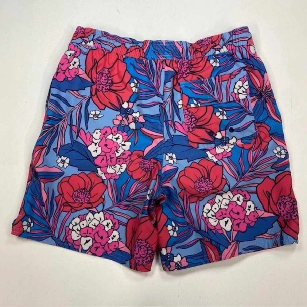 Vineyard Vines Boys XL Chappy Floral Swim Trunk Blue Pink 3M001197 7 Inch Inseam